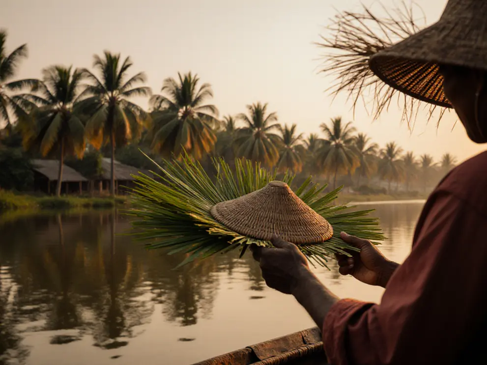 Nghệ thuật làm giỏ, nón lá dừa nước: Độc đáo và bền vững trahoaduanuoc.com